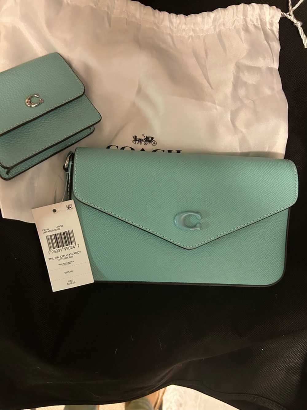 Coach Small Pebbled Leather Crossbody in Aqua & card case that can be worn alone